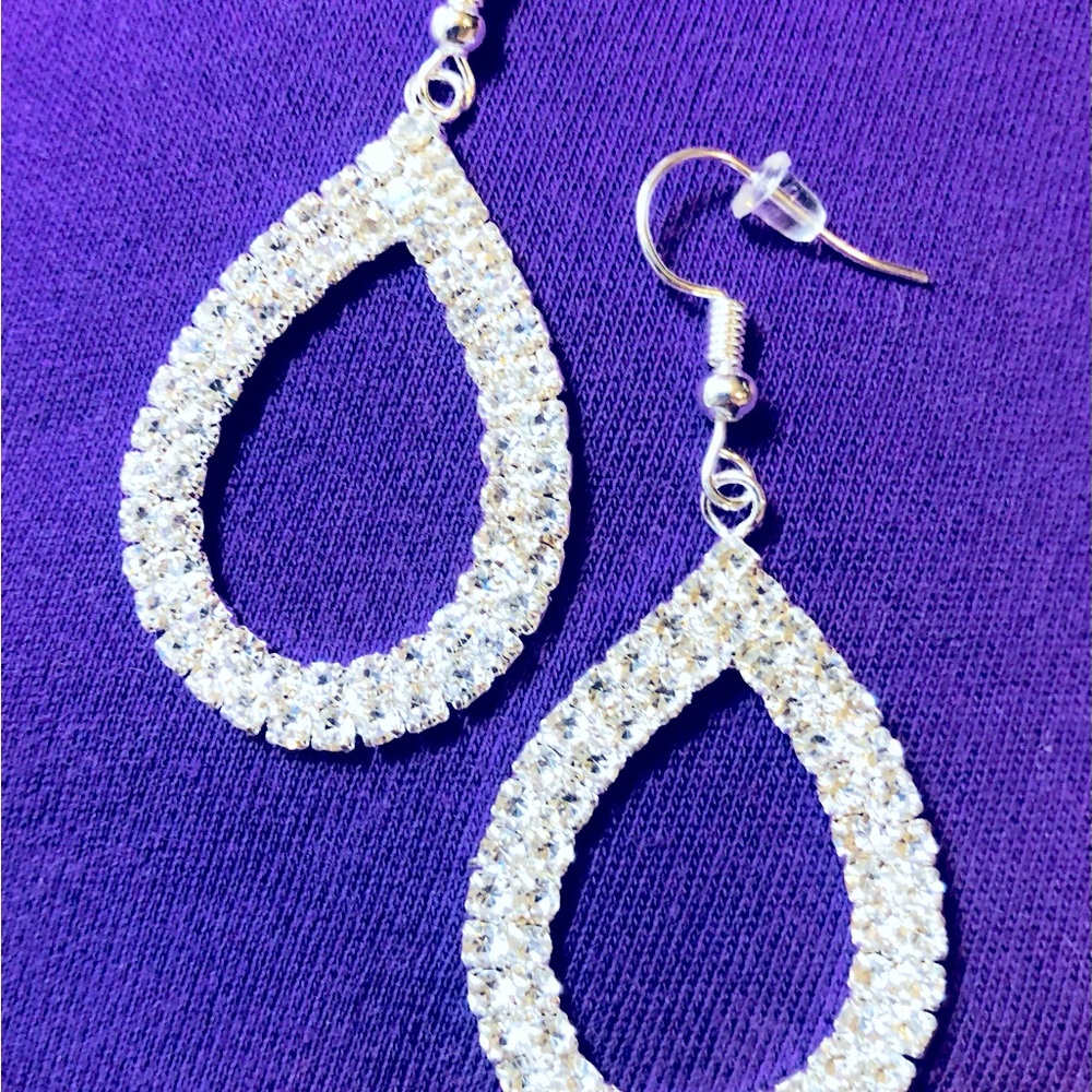 Zircon Hoop Dangling Earrings Silver - Picture 3 of 6
